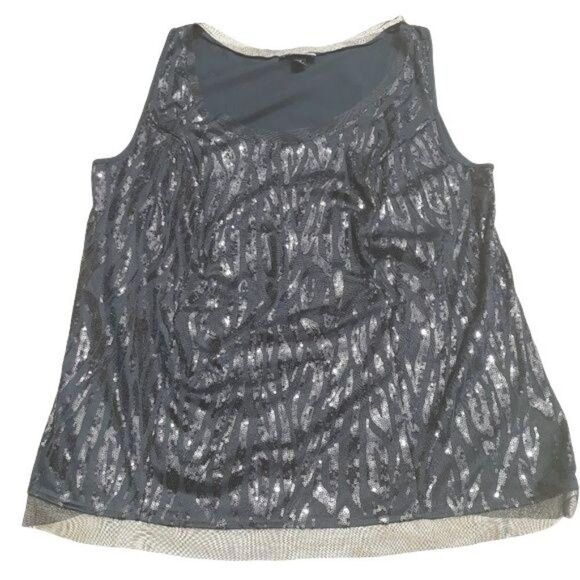I.N. Studio Formal Netted Sequin Scoop Neck Sleeveless Blouse Black Sz 3X - Picture 6 of 8